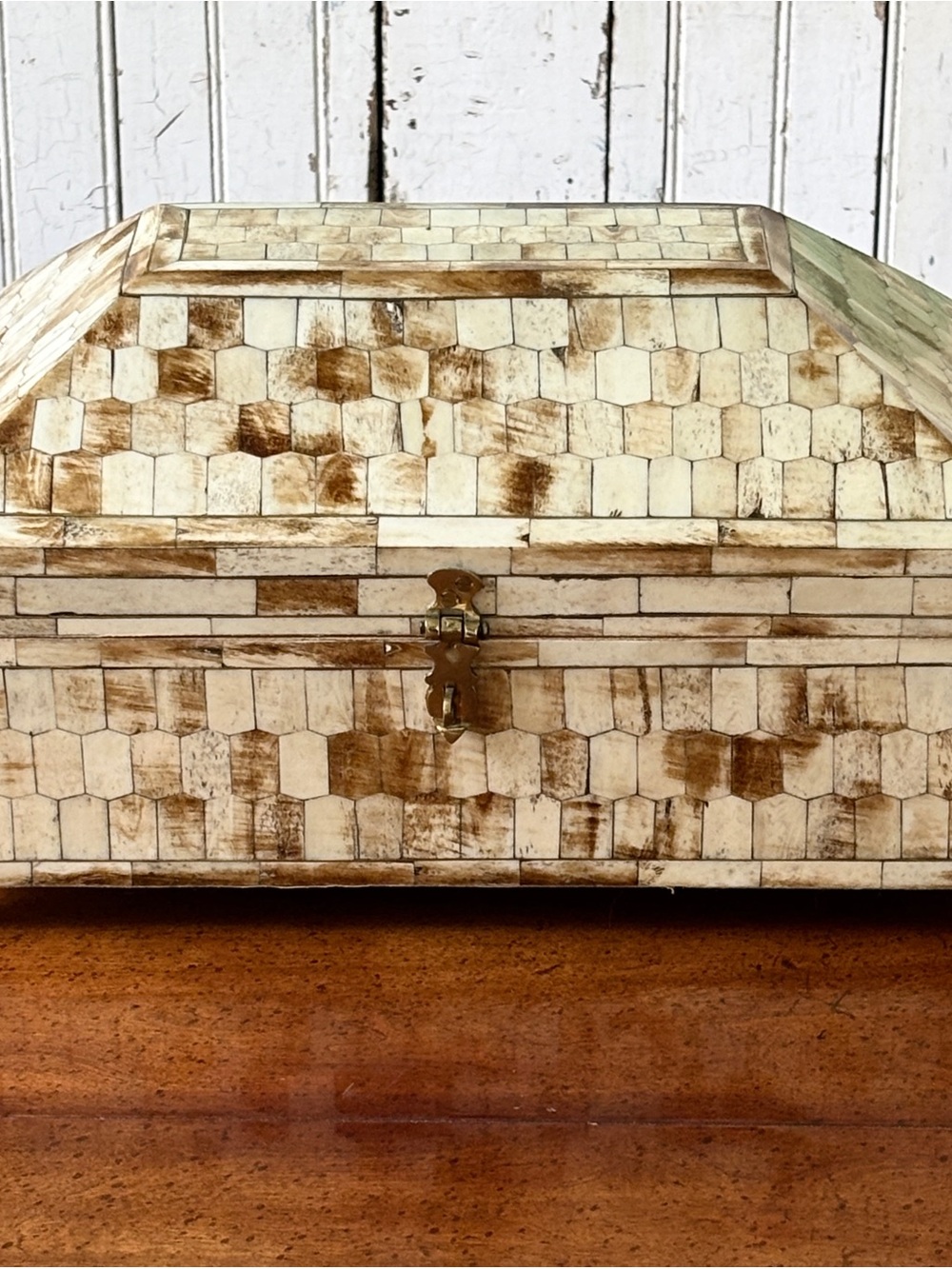 Maitland Smith Tessellated Bone Box Jewelry Chest Casket